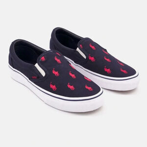❤️Host Picks❤️[US1] Polo Ralph Lauren Boys Keaton Slip On Shoes Navy/Red
